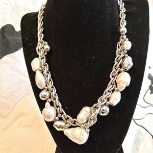 White House Black Market Silver Pearl Necklace